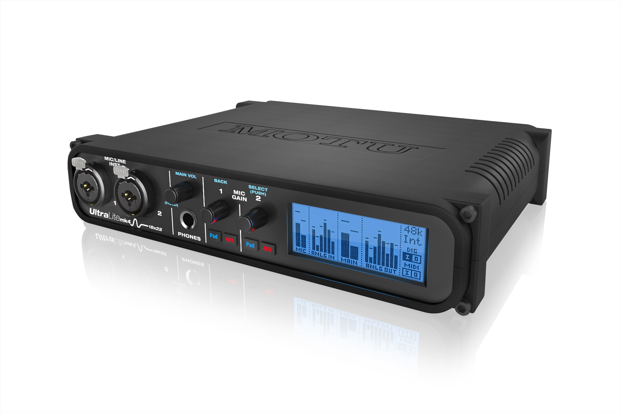 Audio Interfaces (Thunderbolt / AVB / USB) 18x22 I/O with 2 mic/line/instr combo, 6x8 analog, MIDI, DSP mixing/FX - MOTU -- UltraLite-mk4
